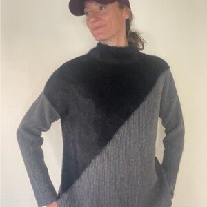 Vince Camuto Black and Gray Cowl Neck Sweater